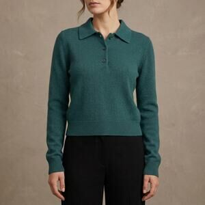 Wilfred Women's 100% Cashmere Polo Sweater Teal Green Collared Cozy Luxury M